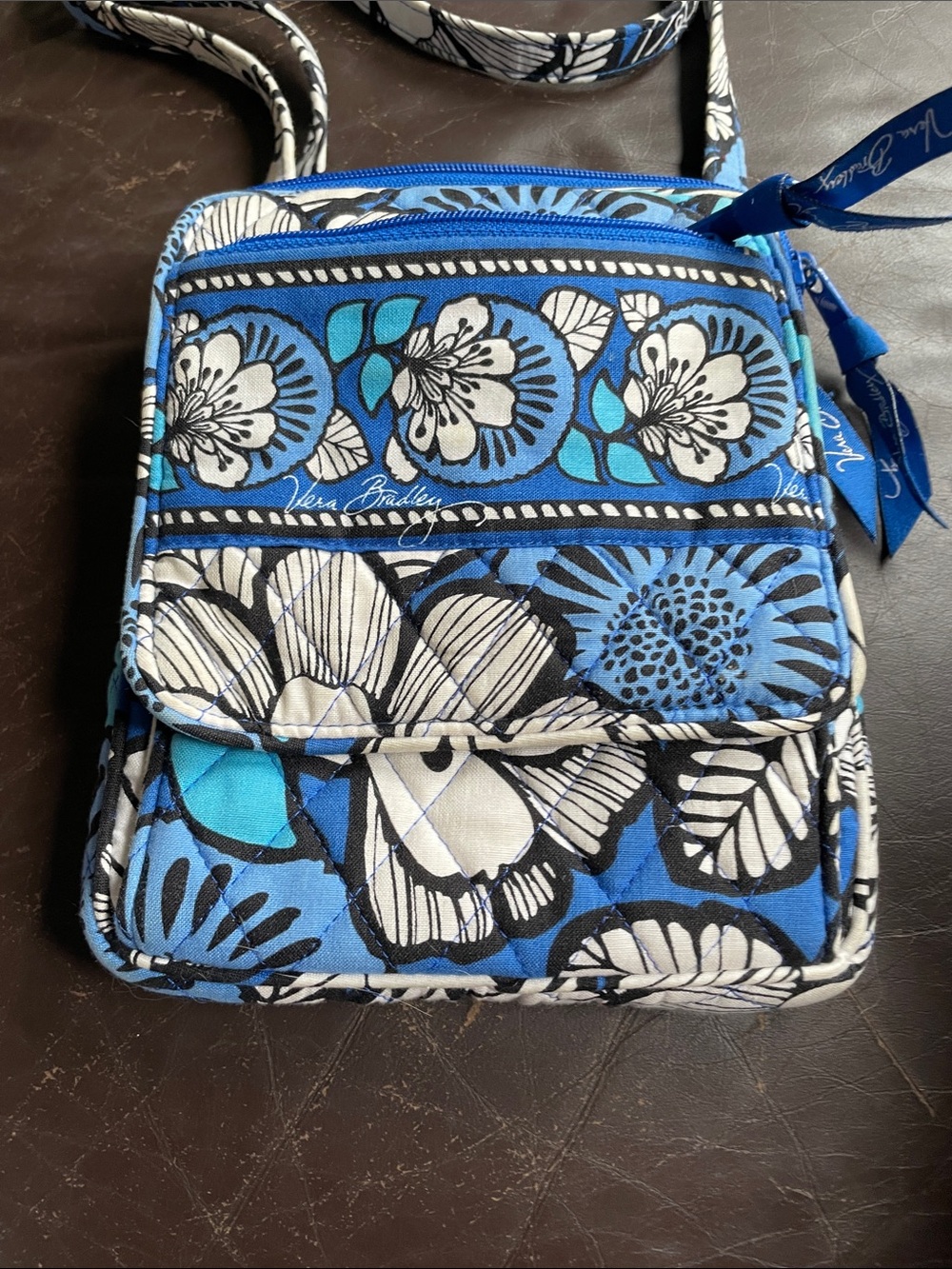 Vera Bradley Blue White Floral Quilted Crossbody